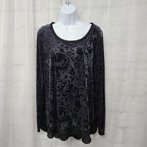Simply Vera Blouse Black Velour Whimsigoth Grunge Flocked Goth Fairy XL